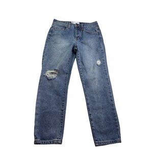 RSQ Womens Boyfriend Distressed Jeans Size 1/25 Blue Denim Button Fly Cropped